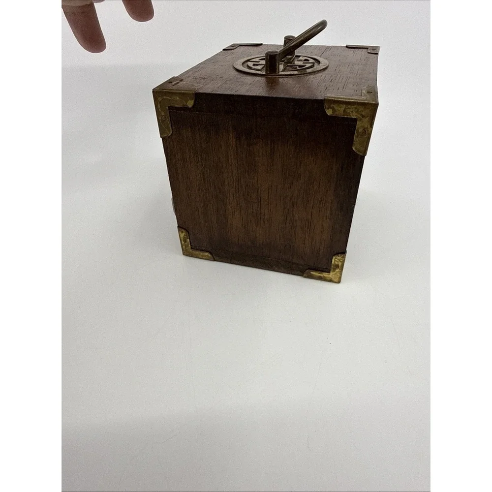 Vintage MCM 6 Coasters Set Wood Metal Cork Mid Century Modern Stacking 4